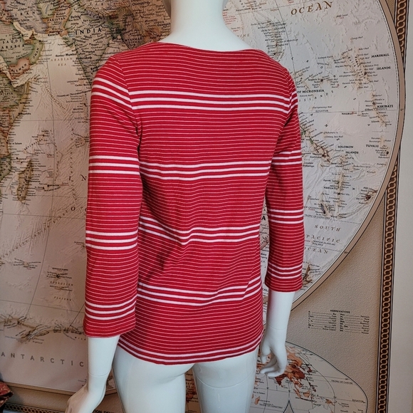 Gap The Bowery Super Soft boat neck red tee white stripes 3/4 sleeves nautical M - Picture 2 of 10